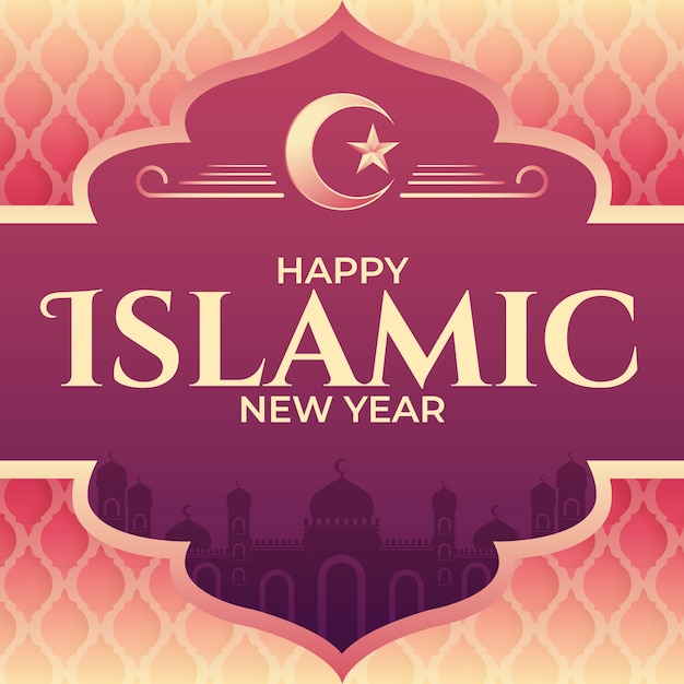 Gradient islamic new year illustration with greeting