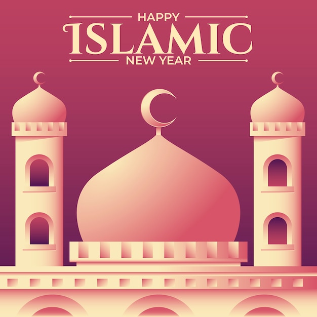 Gradient islamic new year illustration with palace and greeting