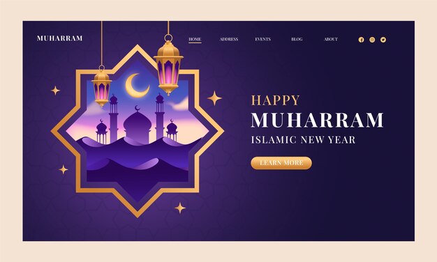 Gradient islamic new year landing page template