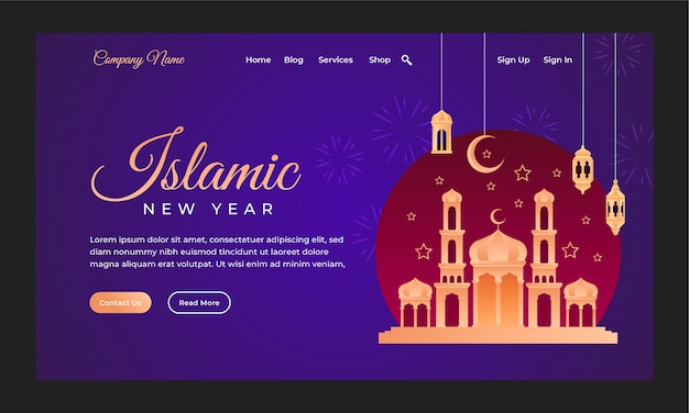 Gradient islamic new year landing page template