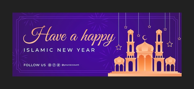 Gradient islamic new year social media cover template