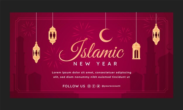 Gradient islamic new year social media promo template