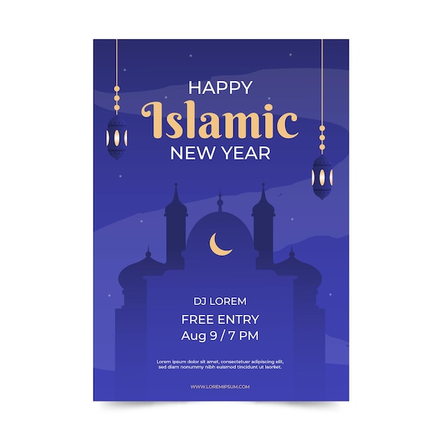 Gradient islamic new year vertical poster template