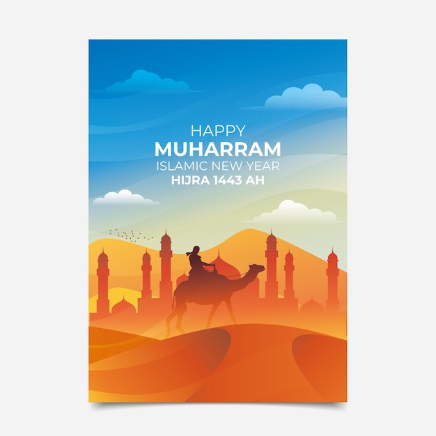 Gradient islamic new year vertical poster template