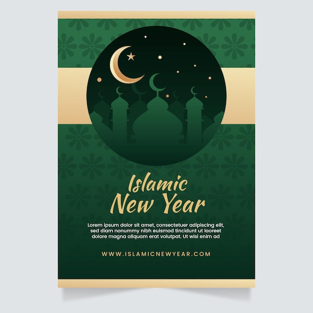 Gradient islamic new year vertical poster template