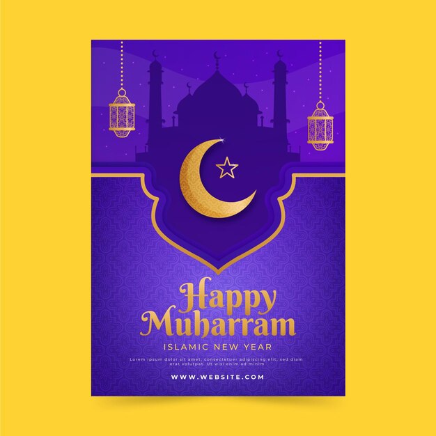 Gradient islamic new year vertical poster template