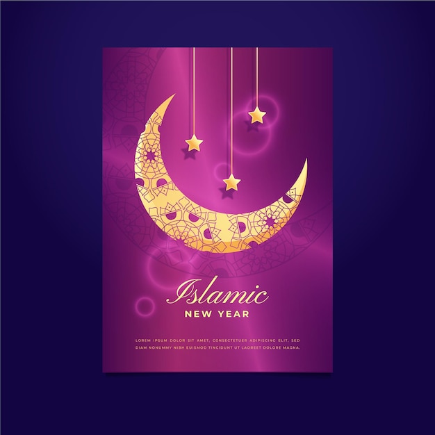 Gradient islamic new year vertical poster template