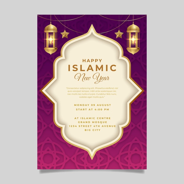 Gradient islamic new year vertical poster template