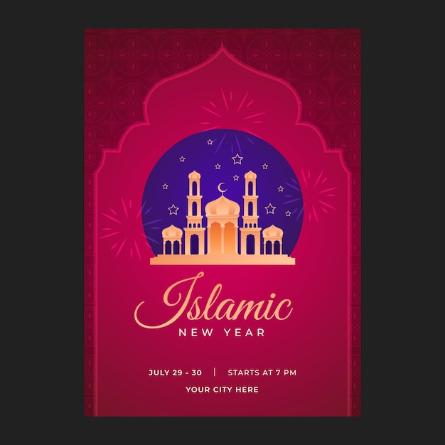 Gradient islamic new year vertical poster template