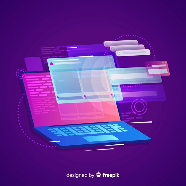 Gradient isometric laptop technology background