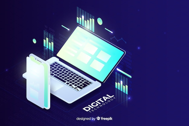 Gradient isometric laptop technology background