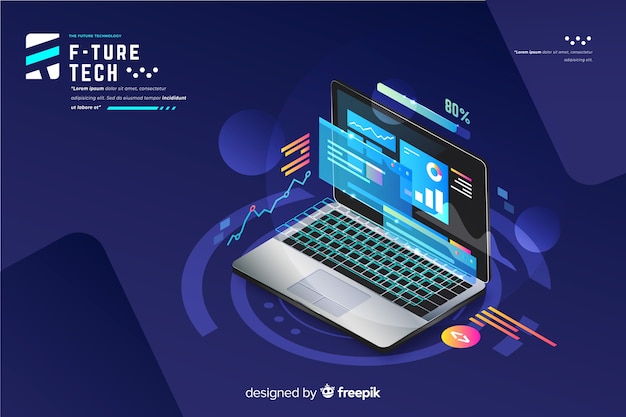 Gradient isometric laptop technology background