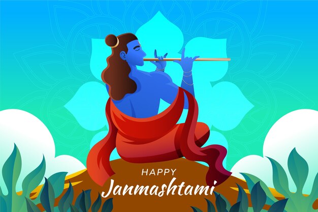 Gradient janmashtami background with krishna