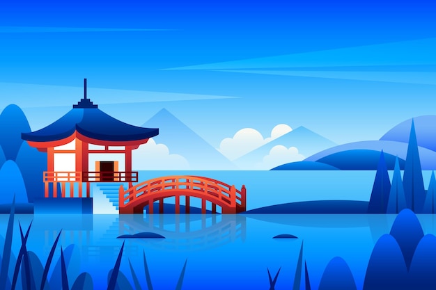 Gradient japanese temple illustration