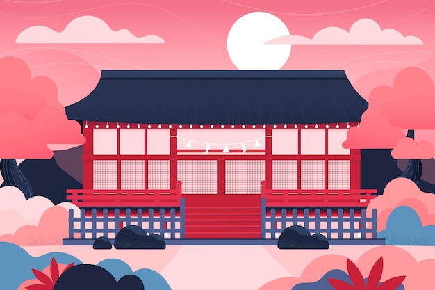 Free Vector gradient japanese temple and sun