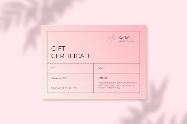 Free vector gradient karla's beauty salon gift certificate