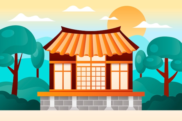 Free Vector gradient korean house illustration