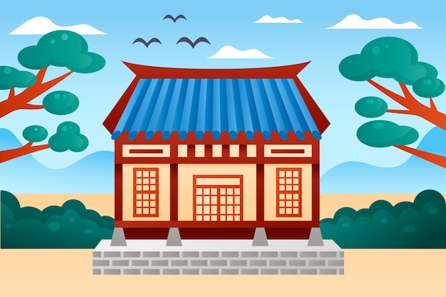 Free Vector gradient korean house illustration