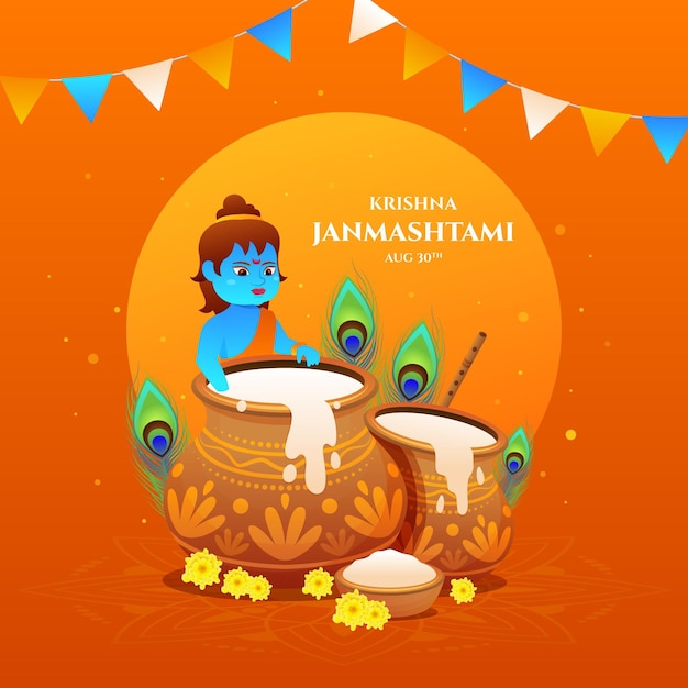 Gradient krishna janmashtami illustration