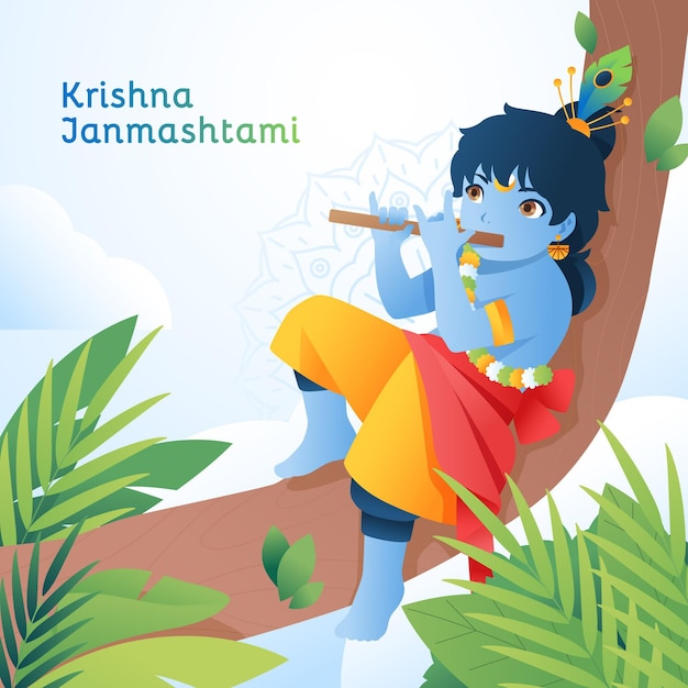 Gradient krishna janmashtami illustration