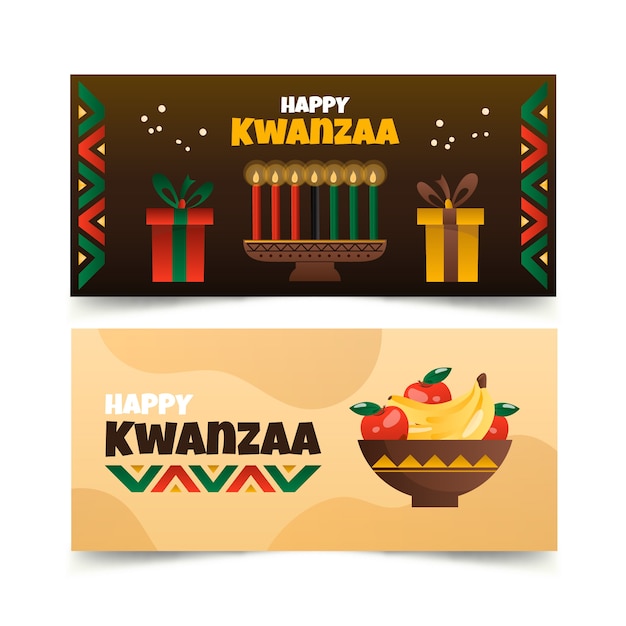 Free Vector gradient kwanzaa horizontal banners set