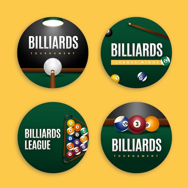 Free Vector gradient labels collection for billiards and pool club