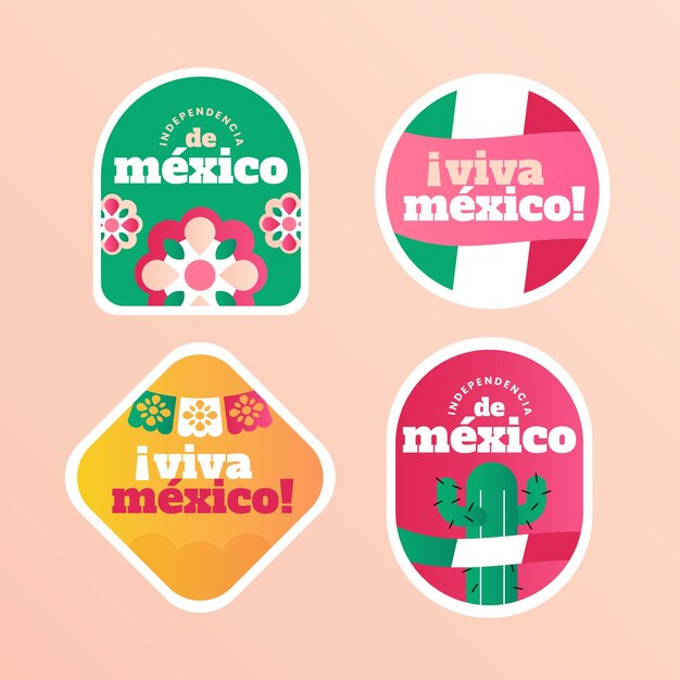 Gradient labels collection for mexico independence celebration