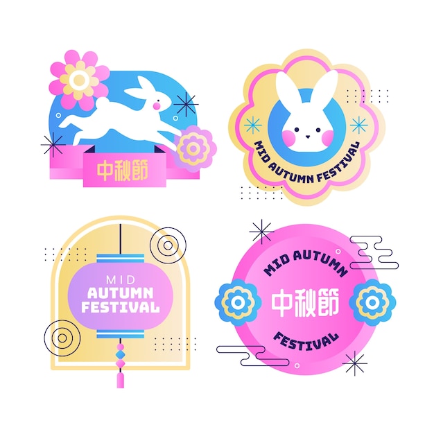 Gradient labels collection for mid-autumn festival celebration