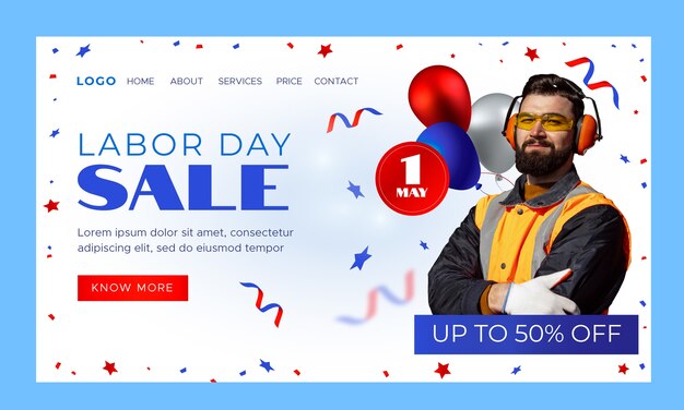 Gradient labor day landing page template