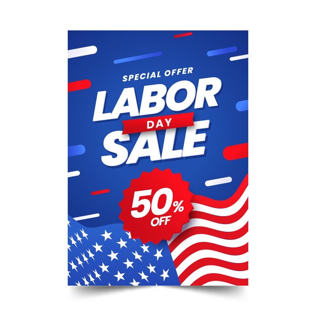 Gradient labor day sale vertical poster template