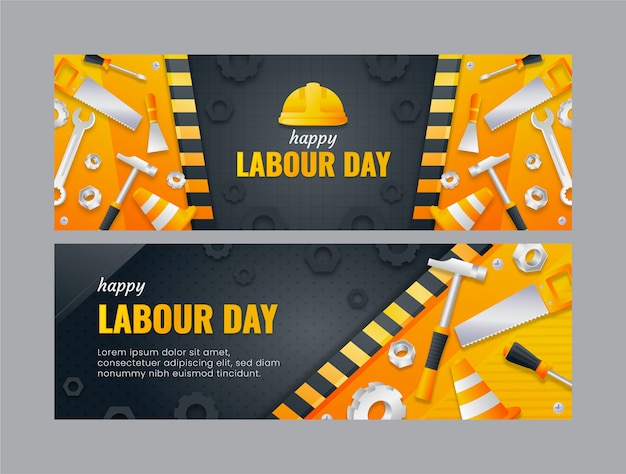 Gradient labour day horizontal banners pack