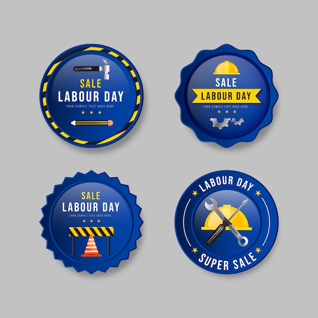 Gradient labour day sale labels collection