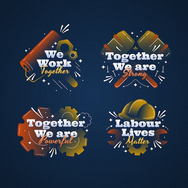 Free Vector gradient labour day slogan stickers collection