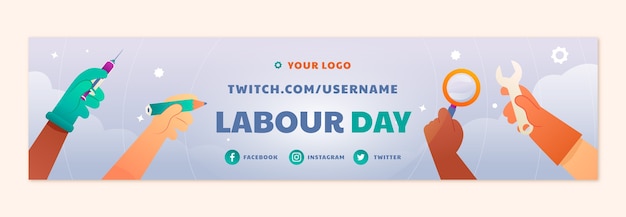 Free Vector gradient labour day twitch banner