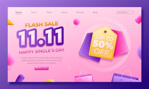 Gradient landing page template for 11.11 sale event