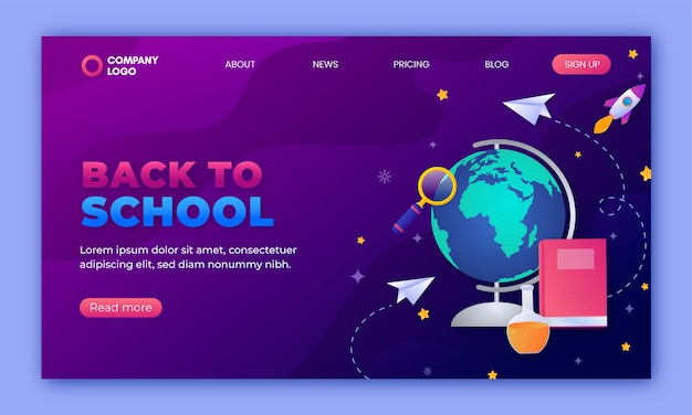 Gradient landing page template for back to school season