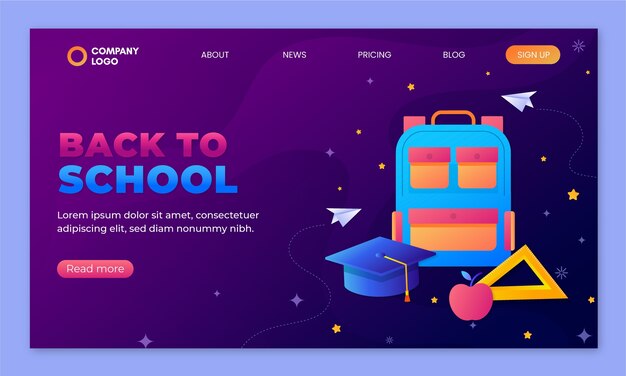 Gradient landing page template for back to school season