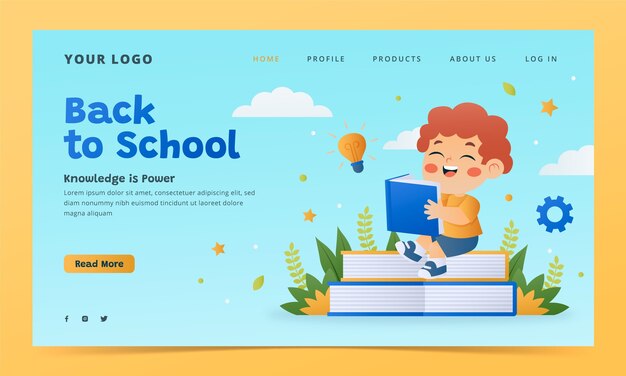 Gradient landing page template for back to school season