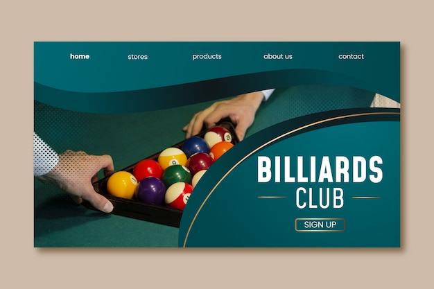 Gradient landing page template for billiards and pool club