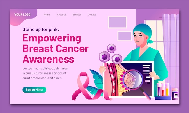 Free Vector gradient landing page template for breast cancer awareness month