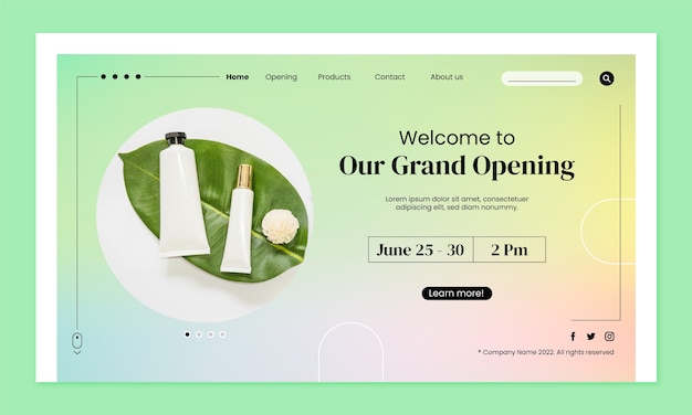 Gradient landing page template for business grand opening