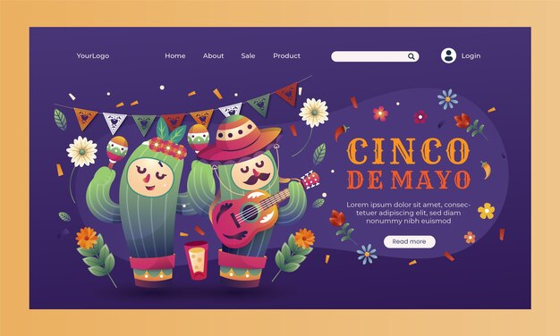 Gradient landing page template for cinco de mayo