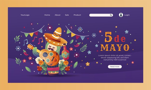 Gradient landing page template for cinco de mayo