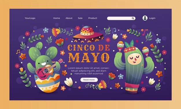 Gradient landing page template for cinco de mayo