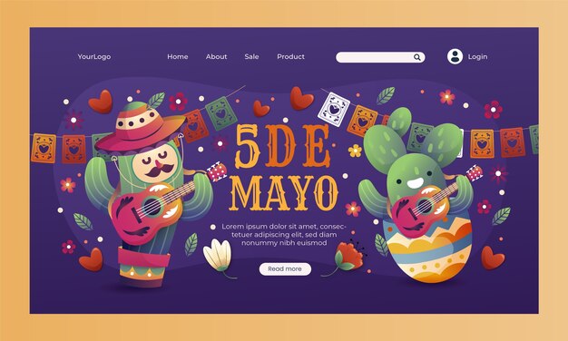 Gradient landing page template for cinco de mayo