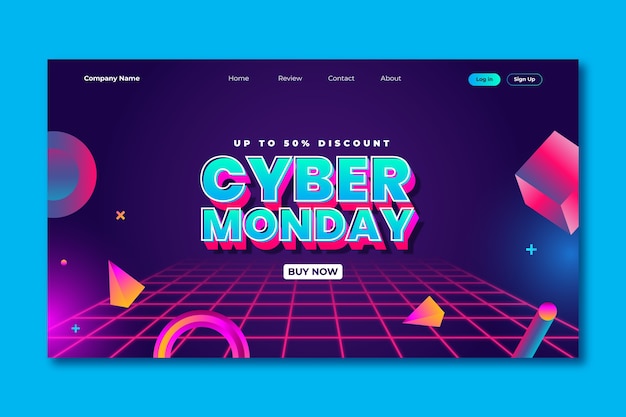 Free vector gradient landing page template for cyber monday sale