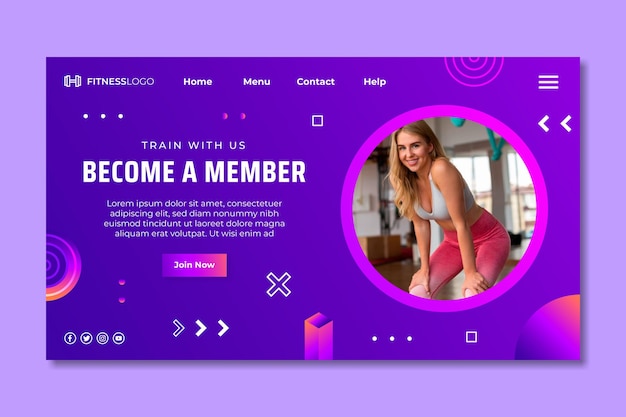 Gradient landing page template for gym training