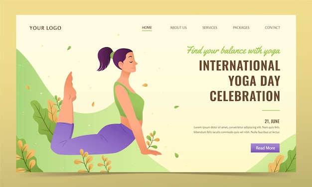 Free Vector gradient landing page template for international yoga day celebration