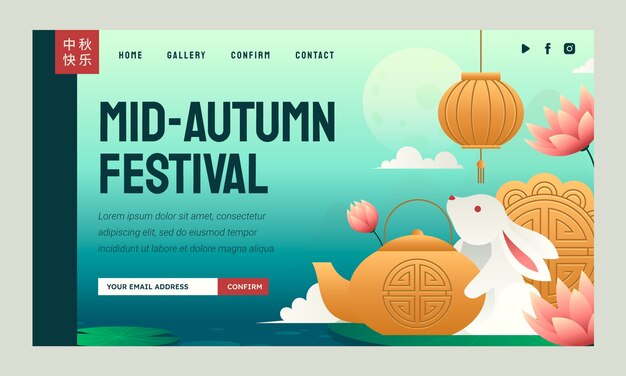 Gradient landing page template for mid-autumn festival celebration