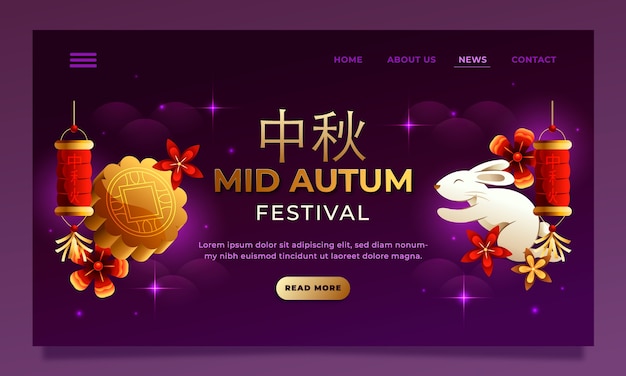 Gradient landing page template for mid-autumn festival celebration